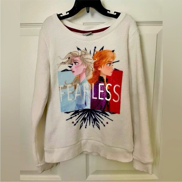 Disney Girls Frozen Fearless Fuzzy Sweater Size 7/8 - Picture 2 of 2